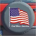 Black Bungee Spare Tire Cover (God Bless America and American Flag)