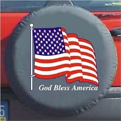 Black Bungee Spare Tire Cover (God Bless America and American Flag)