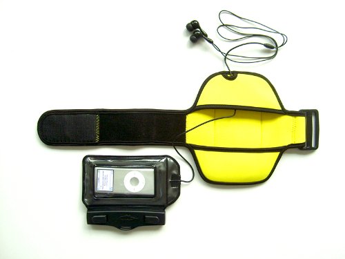 GSI Cool Sealed Waterproof Adjustable Armband Bag for Underwater Swimming/Sports/Surfing/Skiing/Fishing, Protects Apple iPod Nano and Most MP3/MP4 Players - Includes Custom Waterproof Quality Earphones