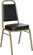 Hercules&trade; Series Upholstered Stack Chair with Trapezoidal Back and a 2.5'' Padded Foam Seat - Black Vinyl with Gold Frame [FD-BHF-1-ALLGOLD-BK-GG]