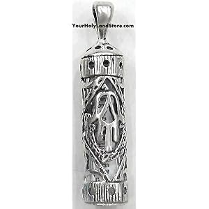 Sterling Silver Mezuzah Pendant W Hamsa