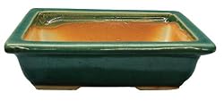 Rectangle bonsai planter / pot - chinese ceramic, green glazed, 2.25" H