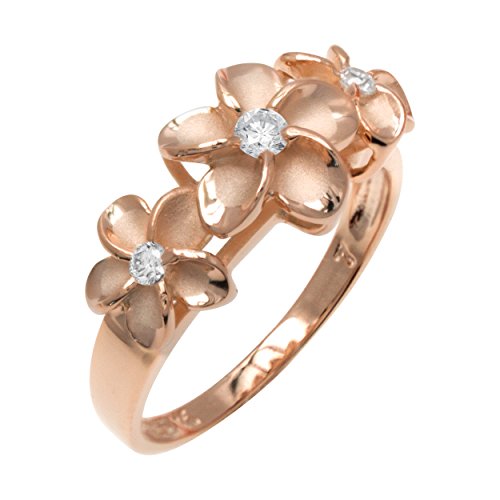 Three Sterling Silver Plumeria Ring with 14K Rose Gold Finish