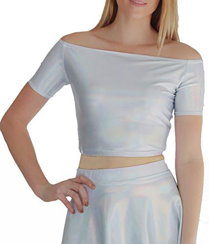 Silver Holographic Spectrum Off Shoulder Crop Top (Small)