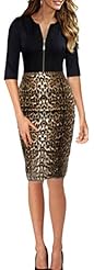 Spandex Leopard Print Cocktail Vintage Elbow Length Sleeves Bodycon Dress 