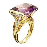 18K Yellow Gold Amethyst, Yellow Citrine and Diamond Ring (16.30ctw, G-H, VS)