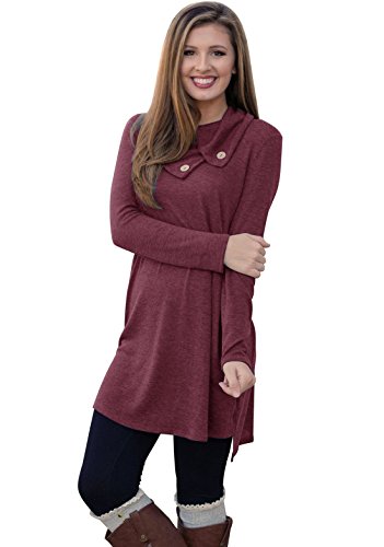 Our Precious Women's Lapel Neck Long Sleeve Loose Sides Slit Shirt Tunic Dress