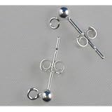 12 Pr 3mm Sterling Silver Ball Post Earrings w Ring