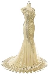 Mermaid Satin/Tulle Jeweled Sheer  Evening Dress  With Rhinestones