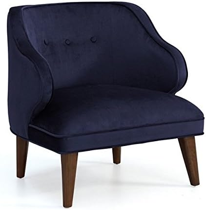 ModHaus Mid Century Modern Retro Style Navy Velvet Button Tufted Upholstered Accent Armhair with Wood Legs