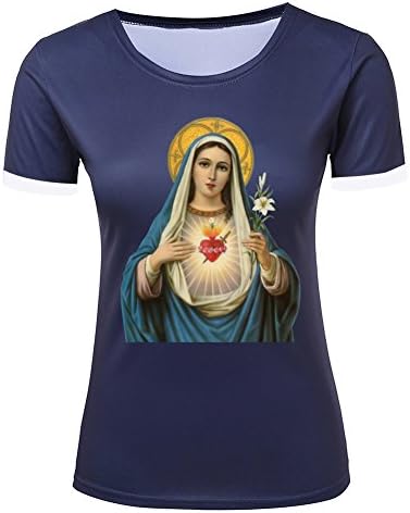 Kelisa Girls O-neck Virgin Mary 3D Short Sleeve Navy T-shirt