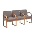 Modular Triple Guest Chair - Taupe/ Oak Finish