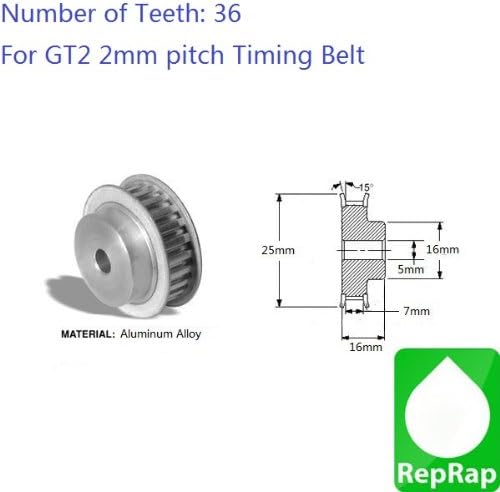 RepRap GT2 36T 5mm Bore Aluminum Timing Belt Pulley for Rostock MendelMax Prusa Ultimaker 3D Printer CNC (b5)