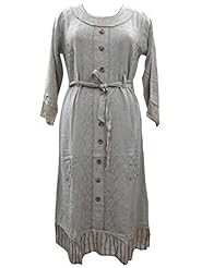 Round Neck Long Sleeves Rayon Embroidered Vintage Floral Print Maxi Dress 