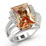 Champagne CZ Solitaire With Pave CZ Sides Ring