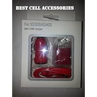 Red Color USB Travel Kit with Car Charger, Wall Charger and USB SYNC Cable Adapter for Apple iPod & iPhone