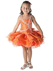 Toddler Above the Knee Short Organza  Lace Crystals Crystal Pageant Dress  With Ruffles