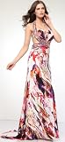 2134 PLEATED TOP PRINT SATIN FORMAL GOWN EVENING DRESS