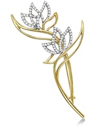 Fashion Forward Flower Brooch Pin with 86 Round Diamonds in Polished 14K Yellow Gold 0.63ctw