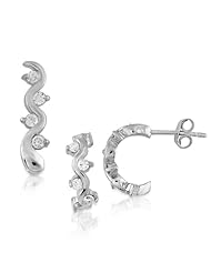 Sterling Silver Cubic Zirconia Wavy Earring and Necklace Set