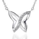 Sterling Silver/White Lustre Butterfly Diamond Necklace 17