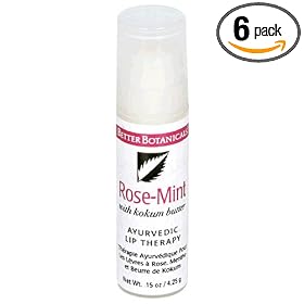 Better Botanicals Ayurvedic Lip Therapy, with Kokum Butter, Rose-Mint, .15 oz Bottles, (Pack of 6)