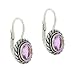 Sterling Silver .925 Genuine Amethyst Stone Oval Twist Border Dangle LeverBack Lever Back Earrings