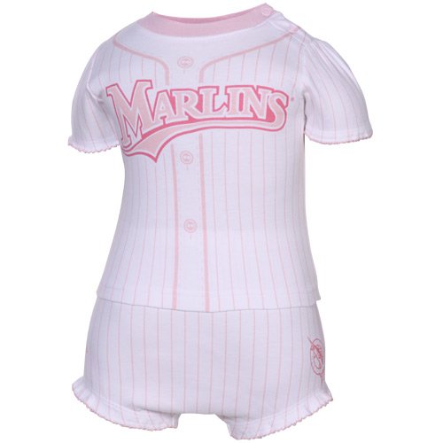 Majestic Florida Marlins Newborn Girls White-Pink Pinstripe Two-Piece Set (3-6 Months)