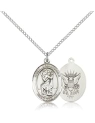 .925 Sterling Silver Saint St. Christopher / Navy USN Sailor Seaman Protection Gift Medal Pendant 3/4 x 1/2 Inches Travelers/Motorists-8022- Comes with a .925 Sterling Silver Lite Curb Chain Neckace And a Black velvet Box