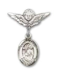 Sterling Silver Baby Badge with St. Kevin Charm and Angel with Wings Badge Pin