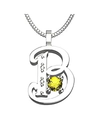 Sterling Silver Letter B - November Yellow Topaz Birthstone 18 Inch Necklace