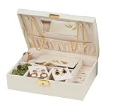 Leather Ivory Travel Jewelry Box with Lock Womans
