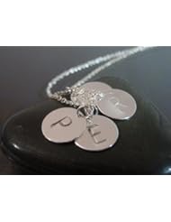 Single Detail Page Misc: Initial Necklace, Personalized Necklace, Sterling Silver Necklace,Monogram,4 Charms Letter, Bridesmaid Gift, Hand Stamped