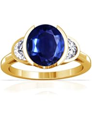 18K Yellow Gold Oval Cut Blue Sapphire Three Stone Ring (GIA Certificate)