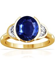 14K Yellow Gold Oval Cut Blue Sapphire Three Stone Ring (GIA Certificate)