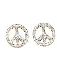 10K Yellow Gold 0.15CT Round Cut Diamond Peace Fashion Earrings