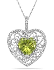 0.03 Cts Diamond & 2.80 Cts Peridot Heart Pendant in 14K White Gold