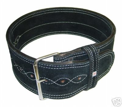 4", Single Buckle, Leather Power Weight Lifting Belt: Color-Black, Size-S