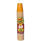 Amscan Big Party Pack 50 Count Plastic Cups, 16-Ounce, Orange
