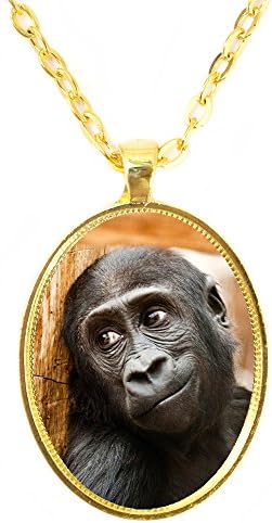 Baby Gorilla Animal Aura Bright Gold Pendant with Chain Necklace