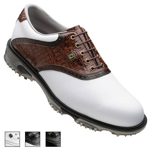 FootJoy Mens DryJoys Tour Saddle Golf Shoes White/Black Lizard 10
