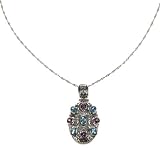 EXP Handmade Amethyst & Blue Topaz Pendant Necklace With Sterling Silver