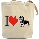 Canvas Tote Bag Beige  I Love Dachshund  Dog