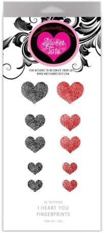 SweetTats Red & Black Heart Prints Temporary Tattoo Pack - 10 Assorted Sized Heart Tats Per Pack
