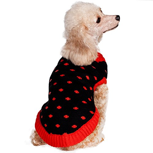 Blueberry Pet 12-Inch Polka Dot Designer Sweater for Dogs, Medium, Black and Red