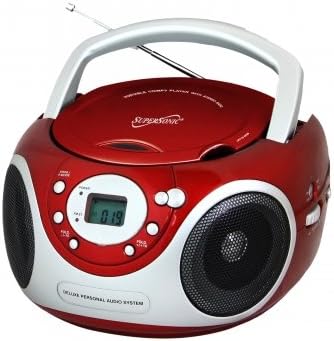 Supersonic Portable Audio System CD Player with AUX Input and AM/FM Radio- Red
