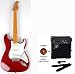 SX SST SE CAR + GA1065 STCAD Red Electric Guitar Package with Full Size Guitar, Amp, and Instructional DVD