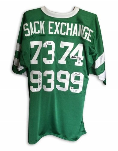 New York Jets Green Throwback Jersey Autographed/Hand Signed By All 4 Members of the New York Jets '