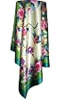 SilkNOW Hand Painted Forest Green and Yellow Cream with a 2.5 Inch Seagreen Trim 100% Silk Satin Scarf with Beautiful Multi Colored Floral Pattern