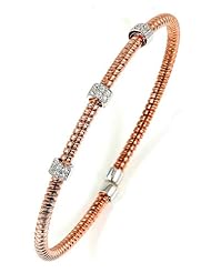 Sterling Silver & Cz Pink Gold Plated Bangle